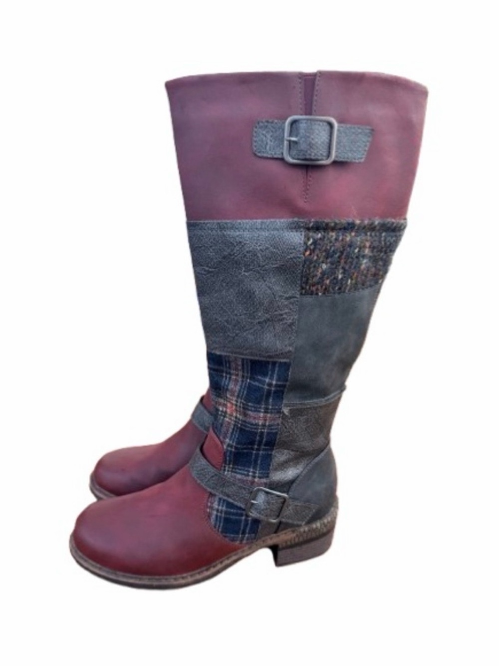 Muk Luks Lukees Patchwork Plaid Tall Riding Boots Burgundy Women’s 8